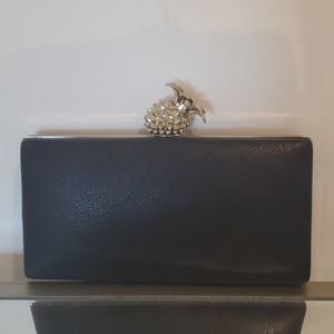 NEW INC Black Leather Pineapple Clutch